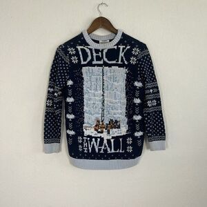 Game of Thrones Mens “Deck The Wall” Ugly Christmas Knit Sweater Navy Blue Small